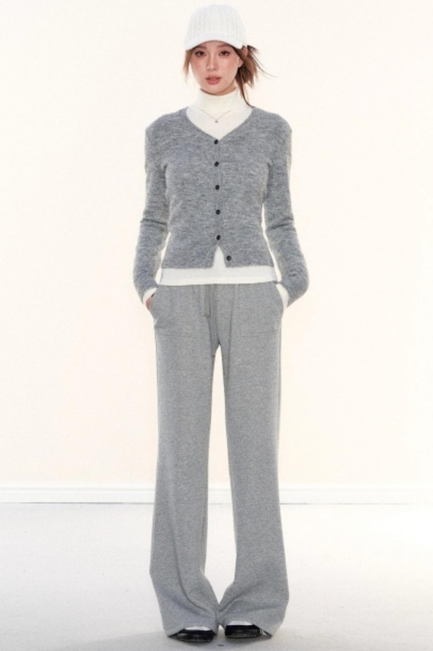 Lapel Fleece Slim Sweatshirt Jacket Set-Up