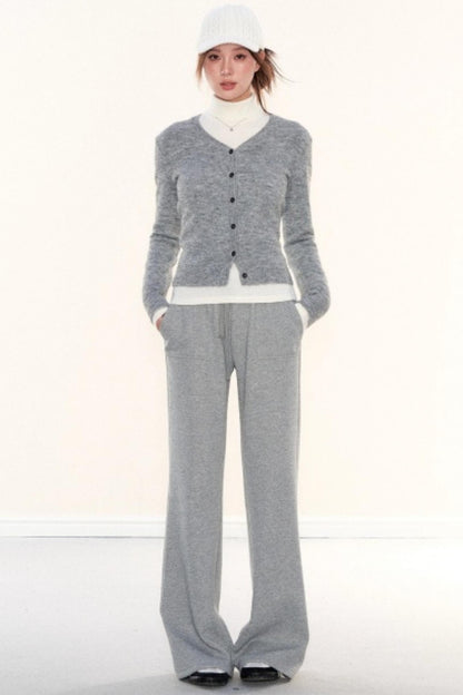 Lapel Fleece Slim Sweatshirt Jacket Set-Up