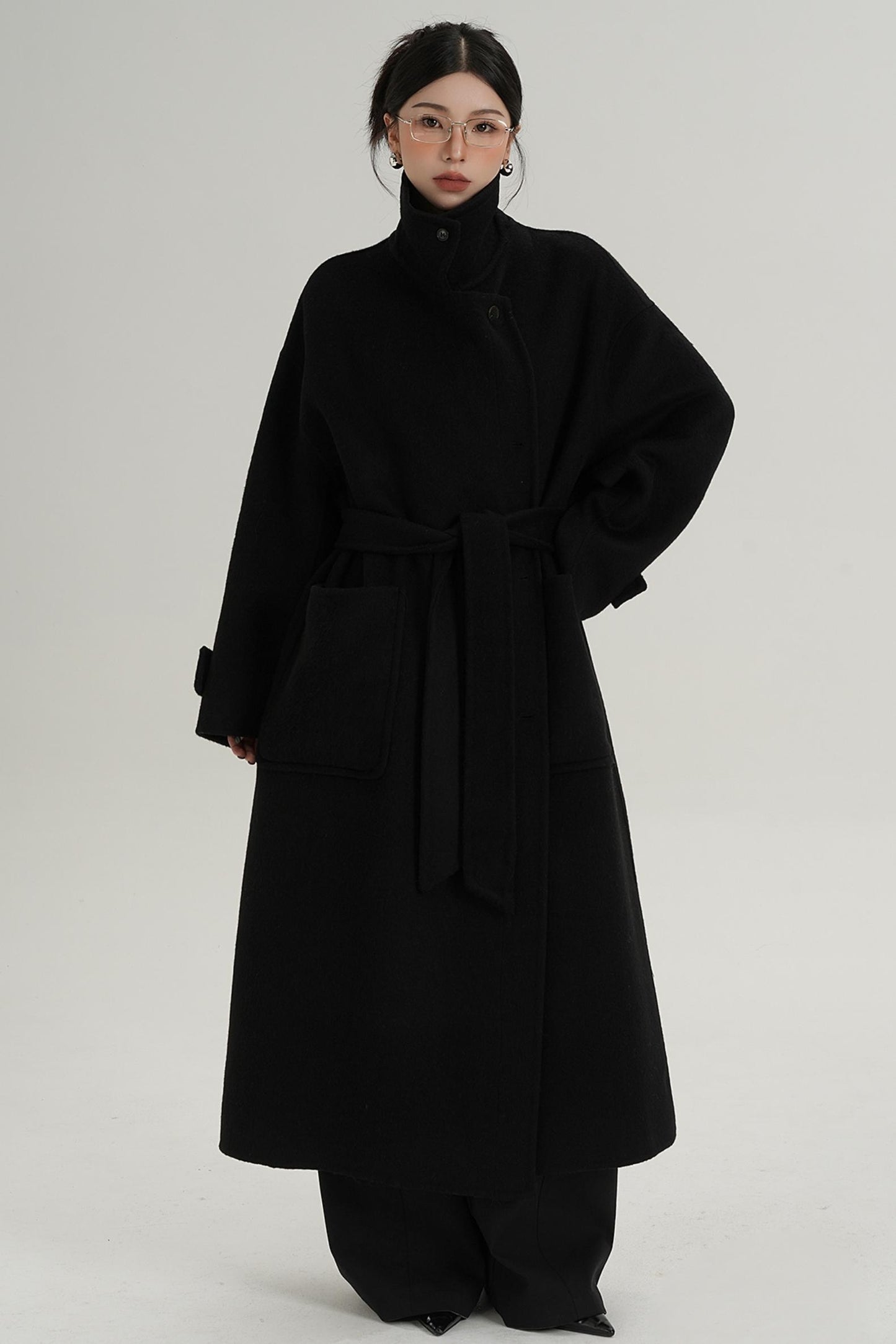 Stand-Up Wool Long Coat