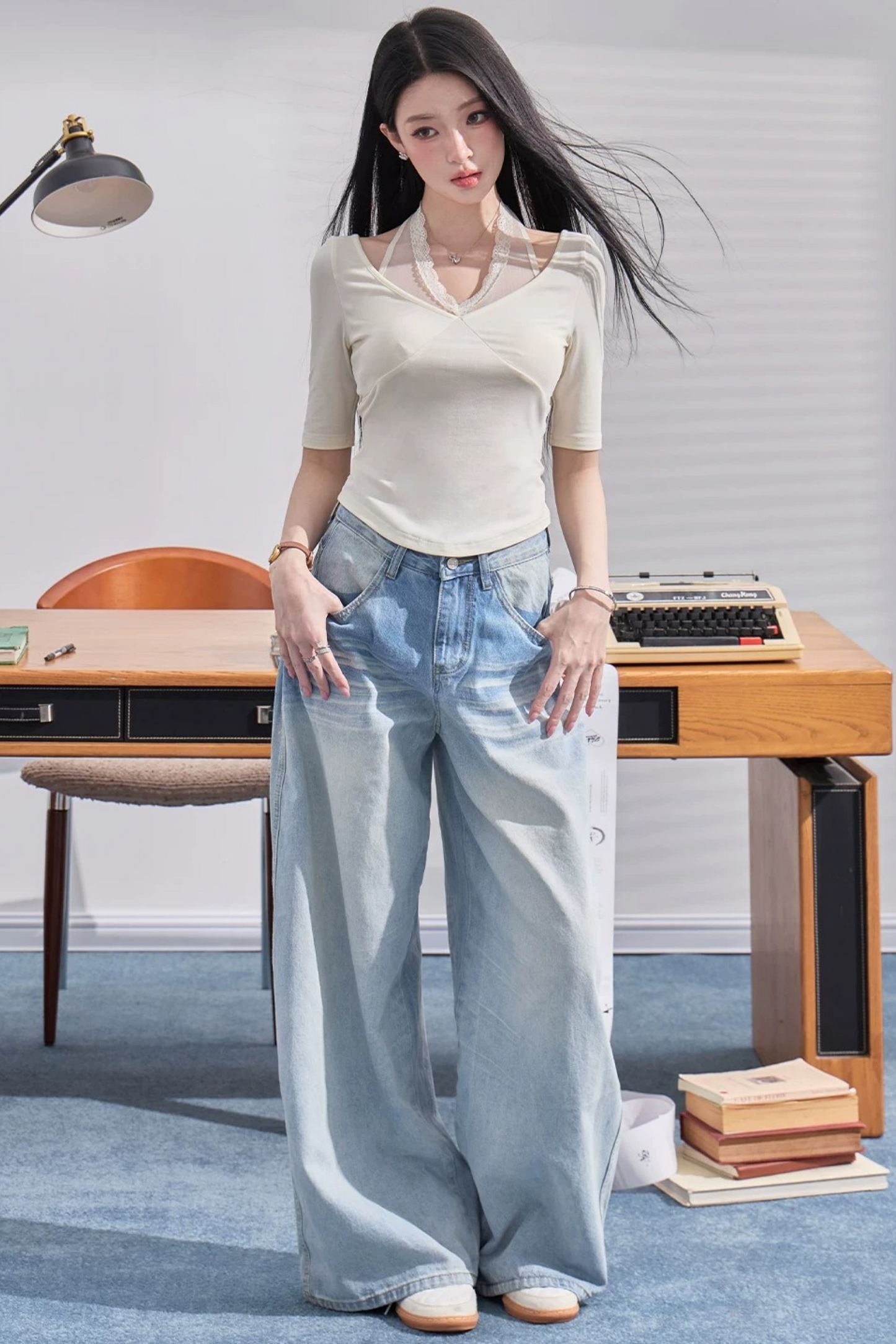 High-Waisted Drapey Denim Pants