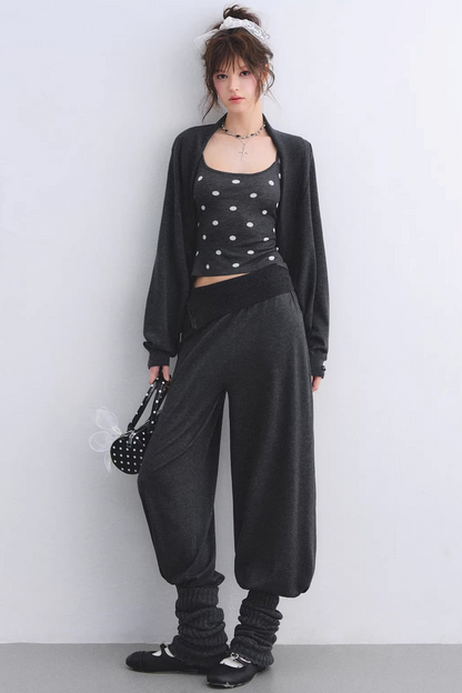 Lyocell Polka Dot Cardigan Camisole Set-Up