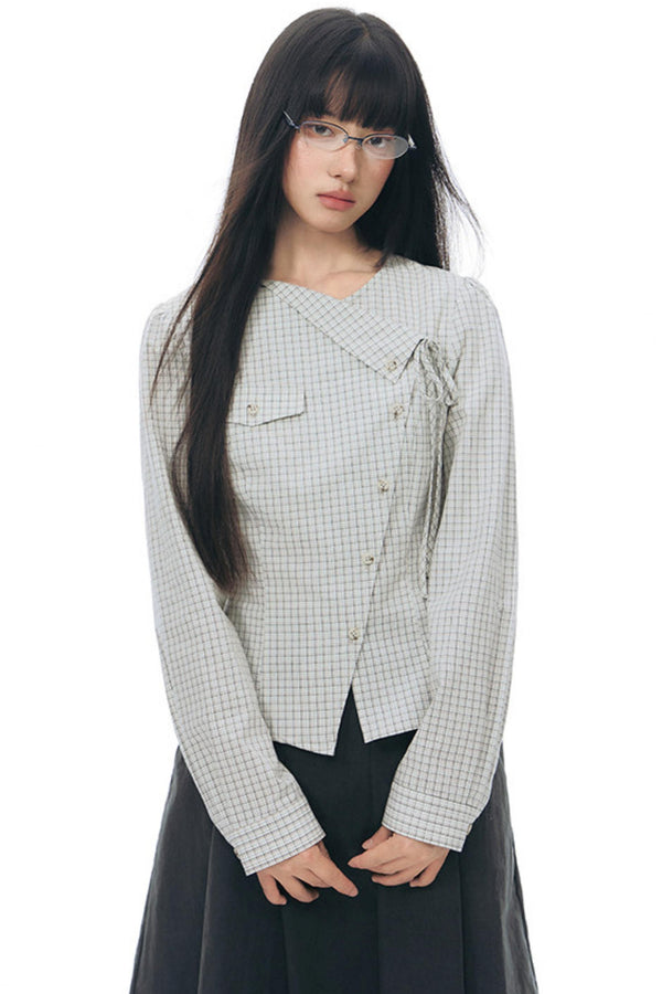 Diagonal Plaid Shirt and Floral Skirt Set-Up