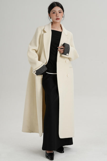 Turn-Sleeve Suit Collar Long Wool Coat