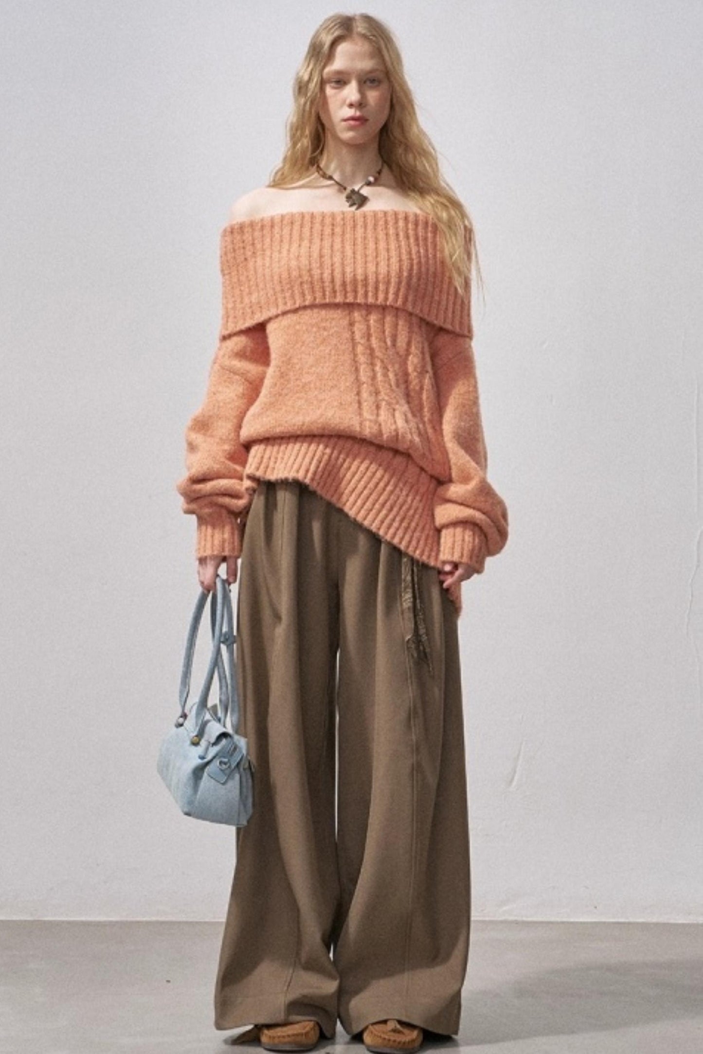 Cable-Knit Wool Off-Shoulder Sweater