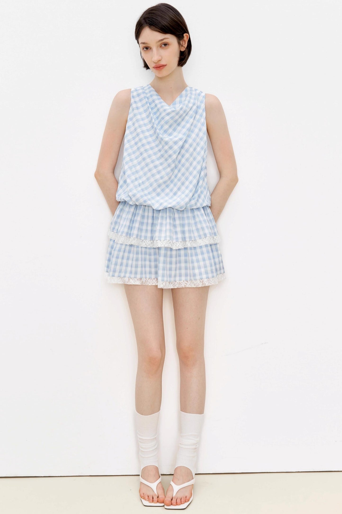 Blue Plaid Lace A-Line Dress