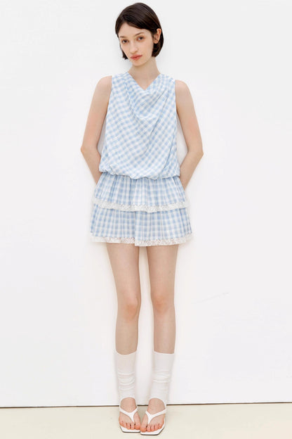 Blue Plaid Lace A-Line Dress