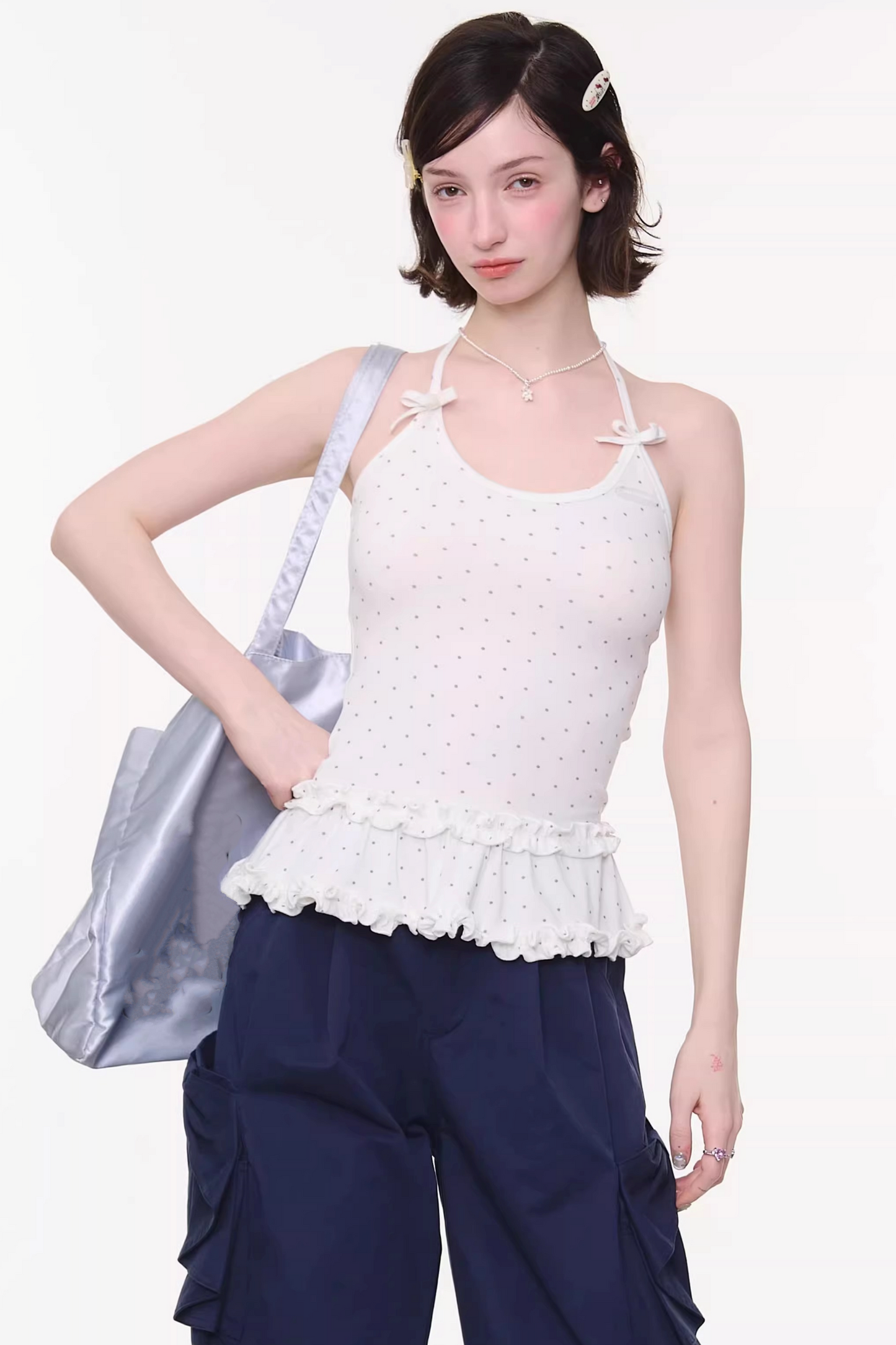 Mint Candy Lace Polka Dot Top