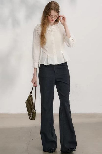 밤색 손으로 말아 올린 플레어 팬츠