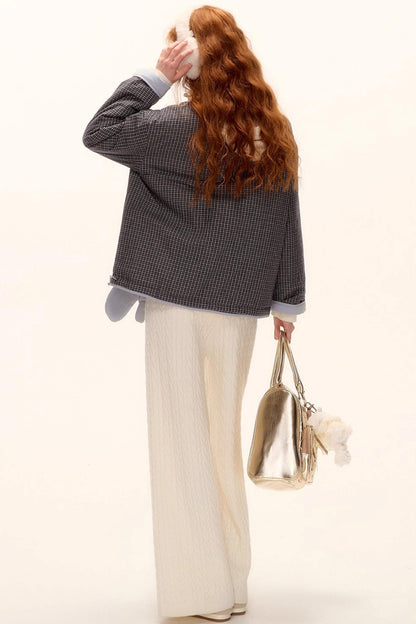 Milk Blue Plaid Cotton Jacket Set