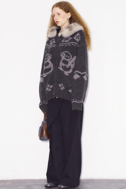 Detachable Fur Collar Knitted Cardigan