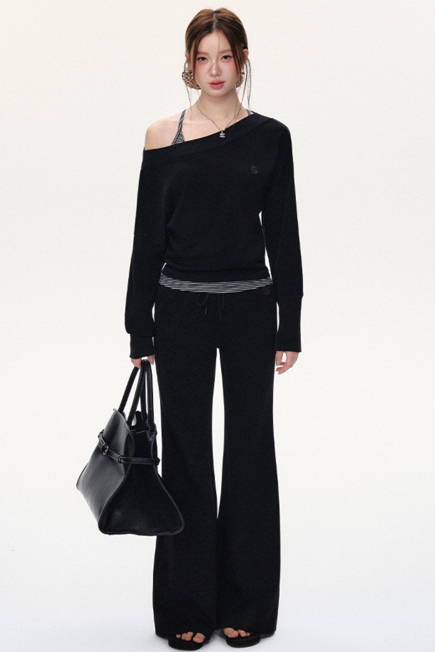 Fashion Oblique Shoulder Tops Set-Up