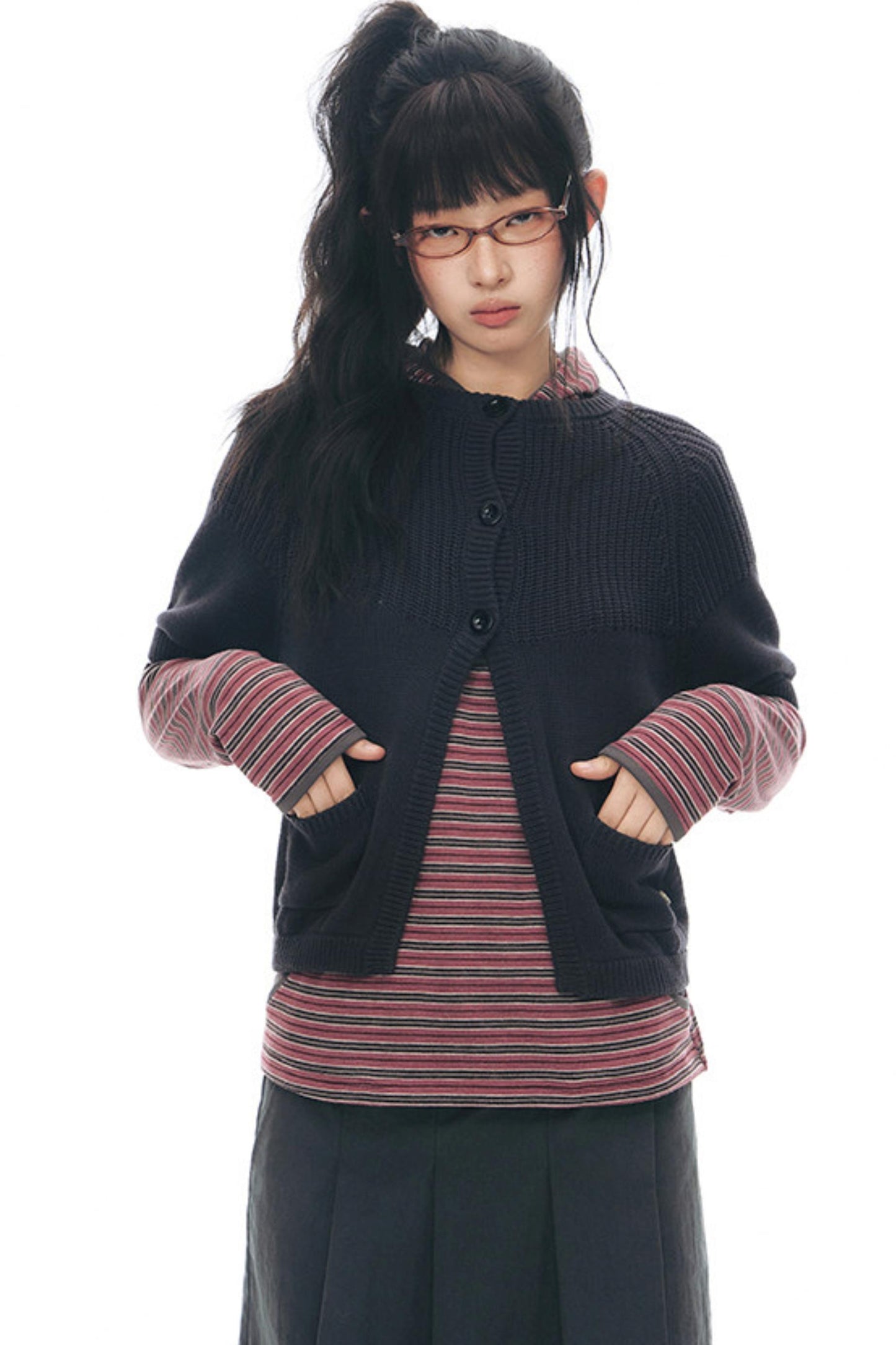 Vintage-Strickjacke mit mittellangen Ärmeln