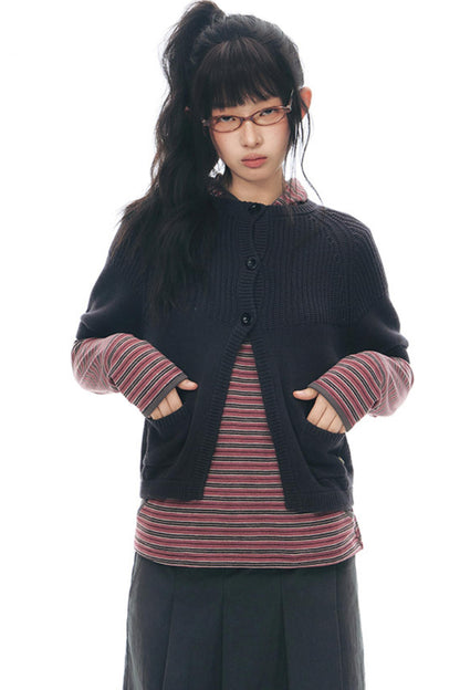 Vintage-Strickjacke mit mittellangen Ärmeln