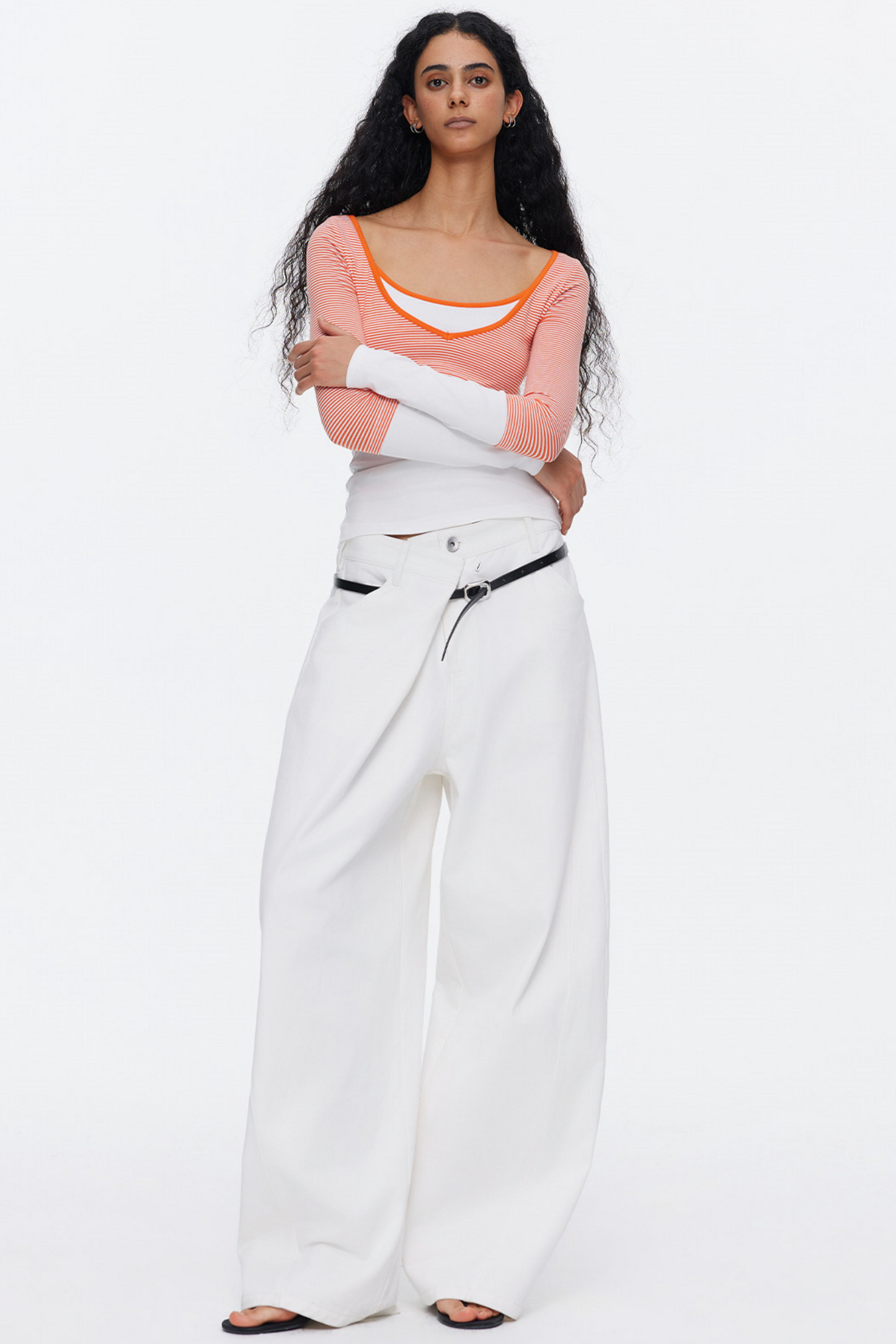 Asymmetrical Waistband Denim Pants