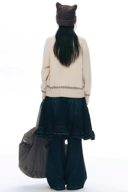 Color Block Embroidery Sweater