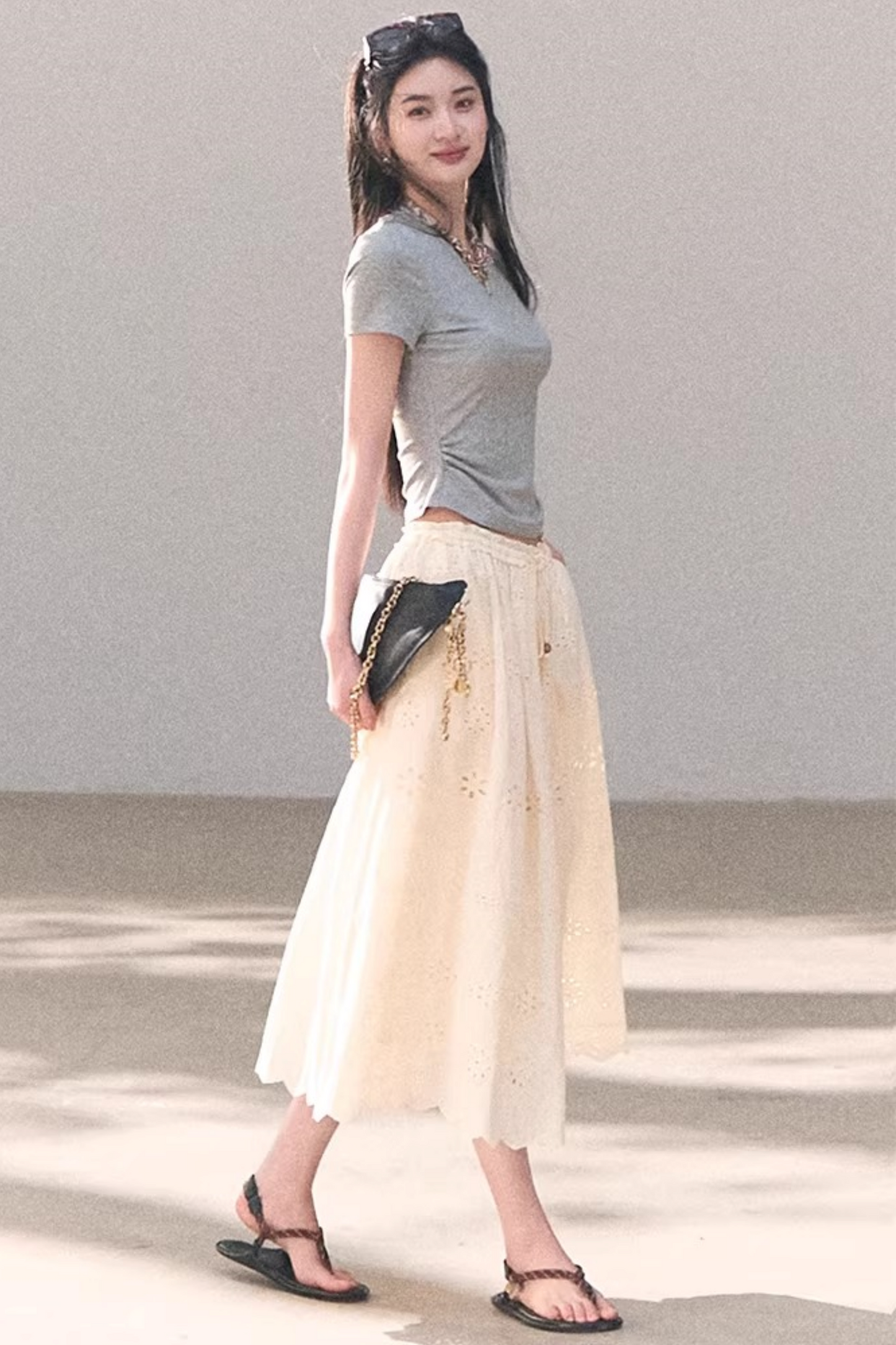 Contrast Embroidered Ruched Top