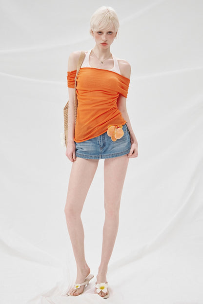 High-Waisted Denim A-Line Skirt