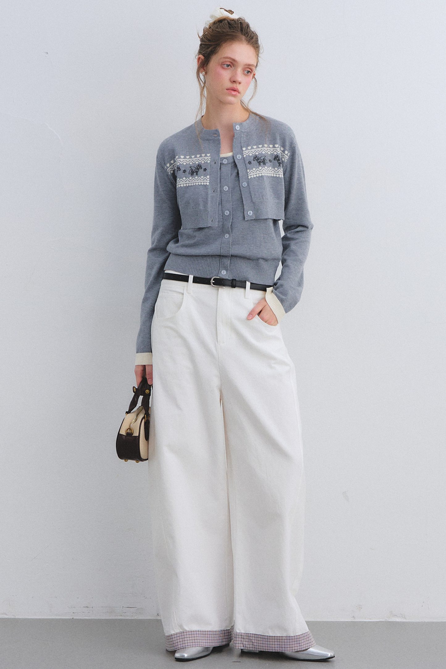 Gray Wool Knit Cardigan Set