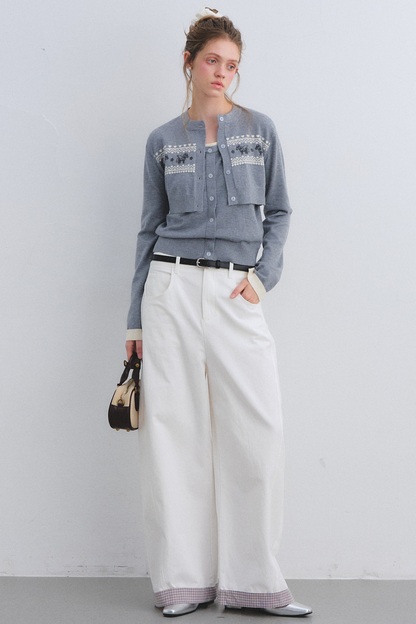 Gray Wool Knit Cardigan Set