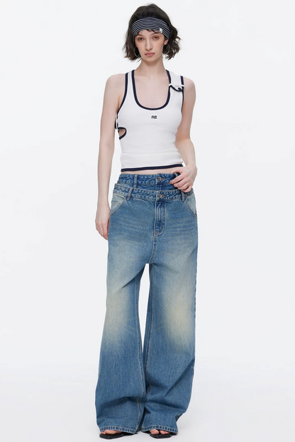 Asymmetrical Color-Blocking Tank Top