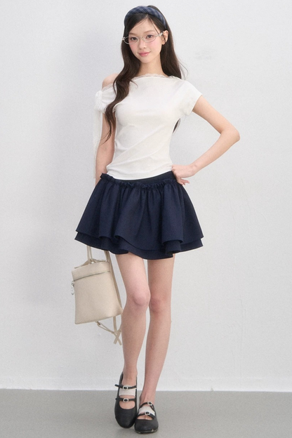 Off-Shoulder Lace-Up Blouse