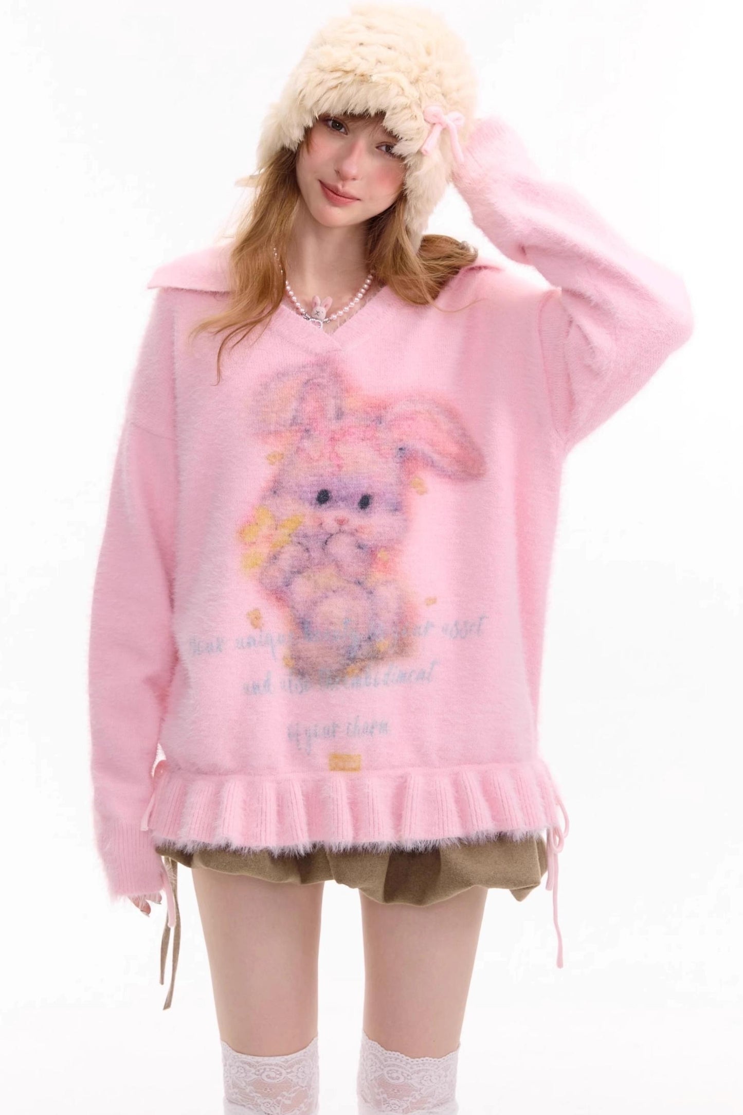 Pleated Hem Drawstring Sweater