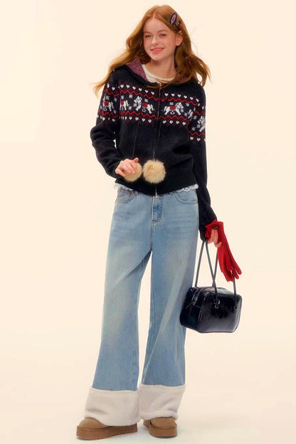 Wool Splicing Fleece-Lined Pants