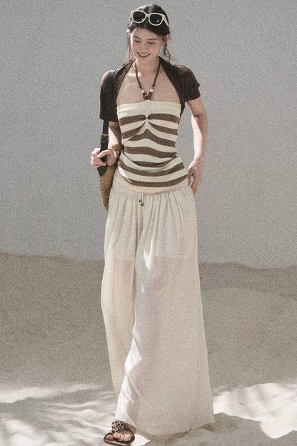 Watercolor Chiffon Wide-Leg Pants