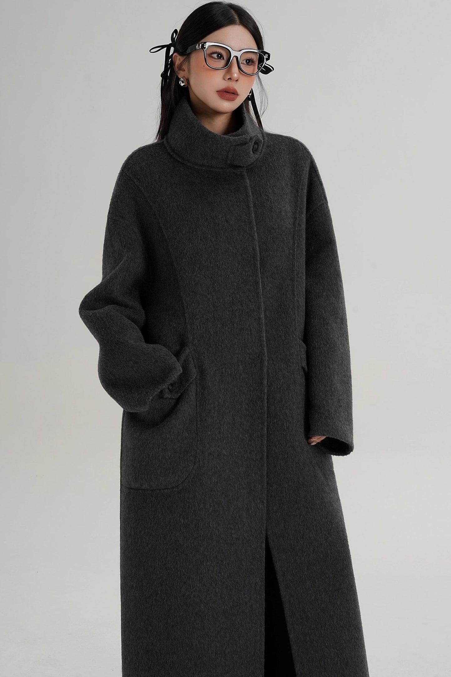Stand-Up Collar Long Wool Coat