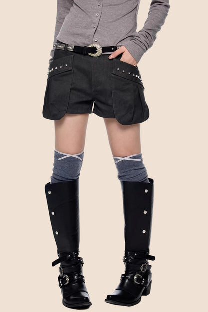 Rivet Pleated A-Line Shorts