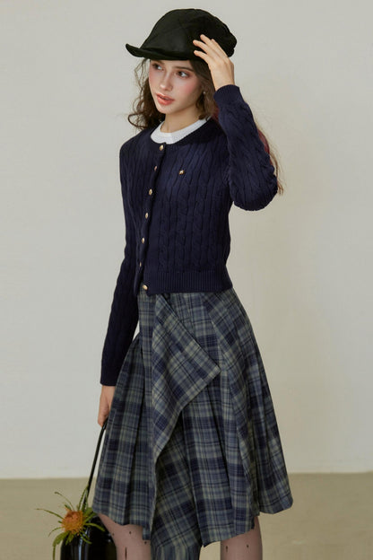 Crew-Neck Knitted Cardigan