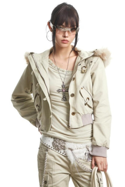 Retro Light Green Hooded Jacket