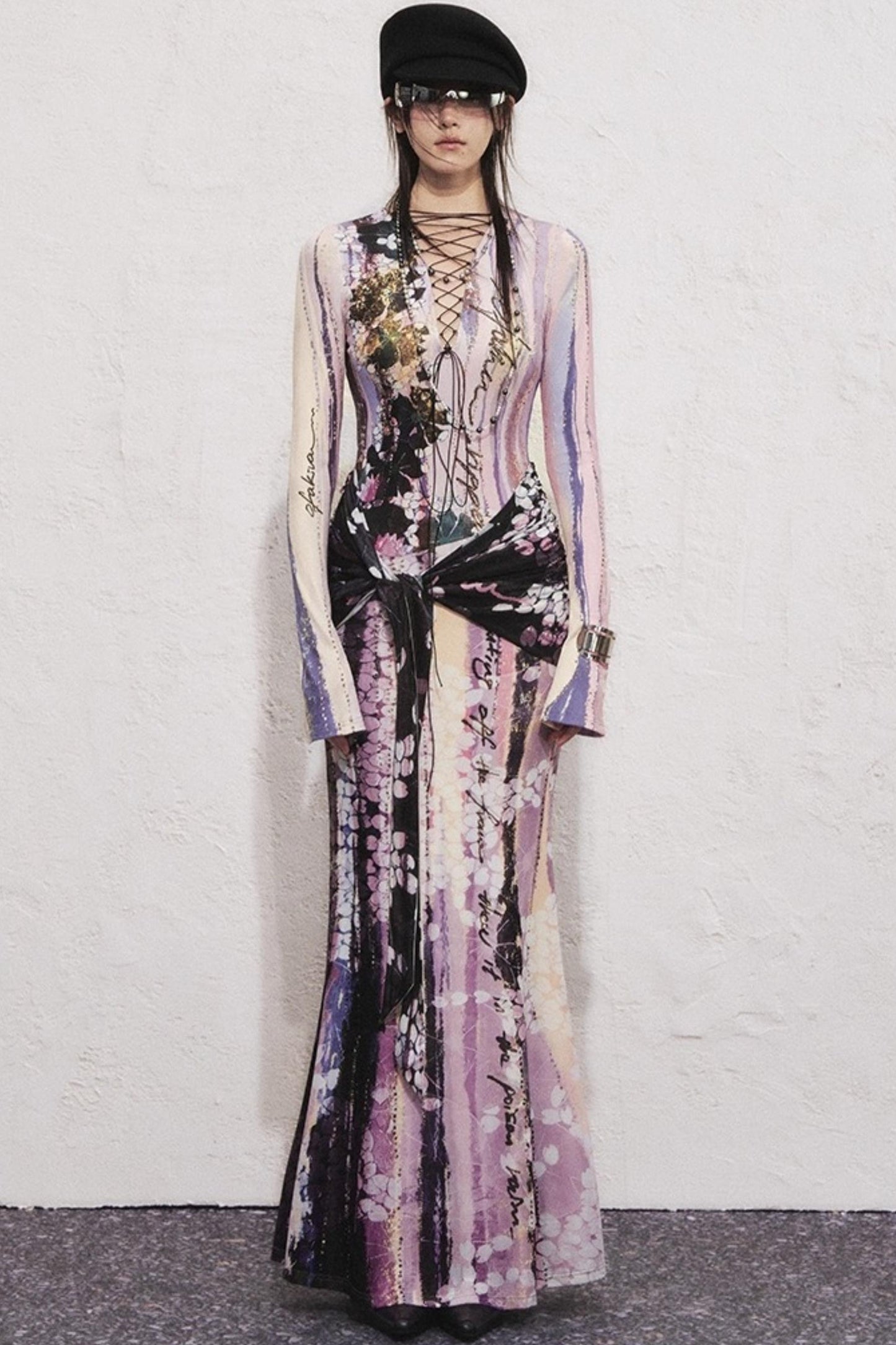 Lotus Print Fake Two-Piece Mermaid Dress