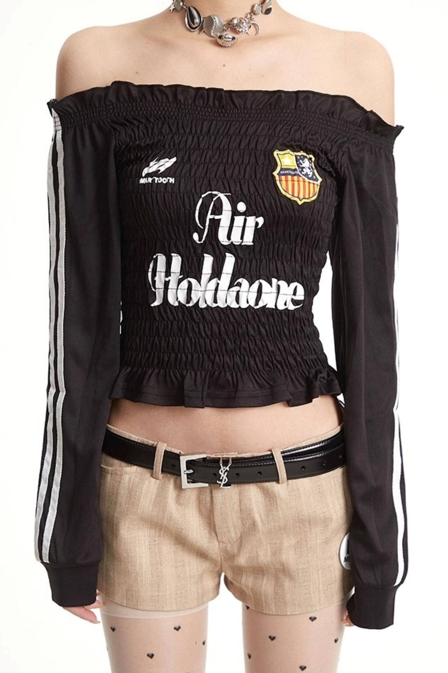 Pleats Elastic Sleeve T-Shirt