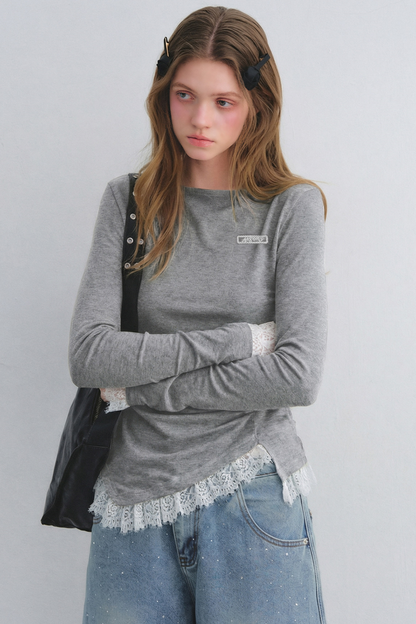 Spitzen-Patchwork-Taillierte Bluse