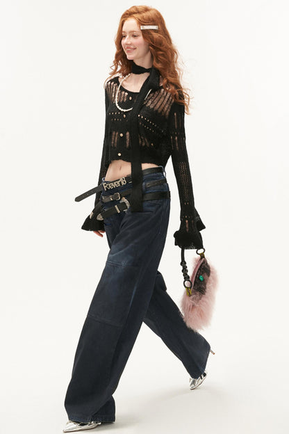 Wide-Neck Knit Cardigan