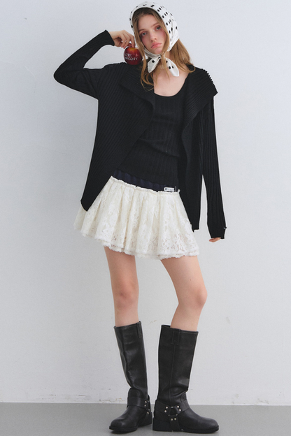 Wool Blend Cardigan Base Top Set