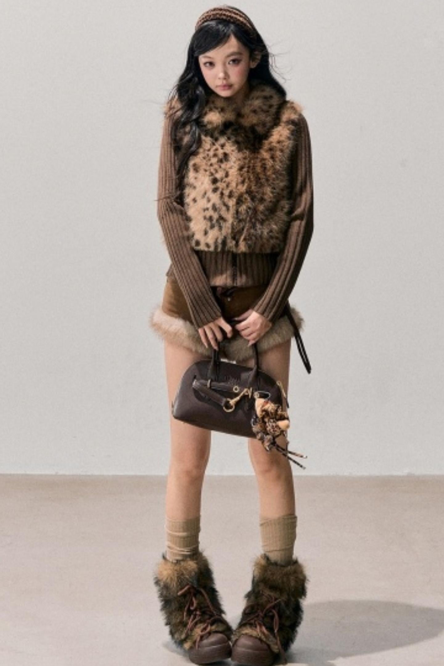 Faux Fur Leopard Knit Jacket