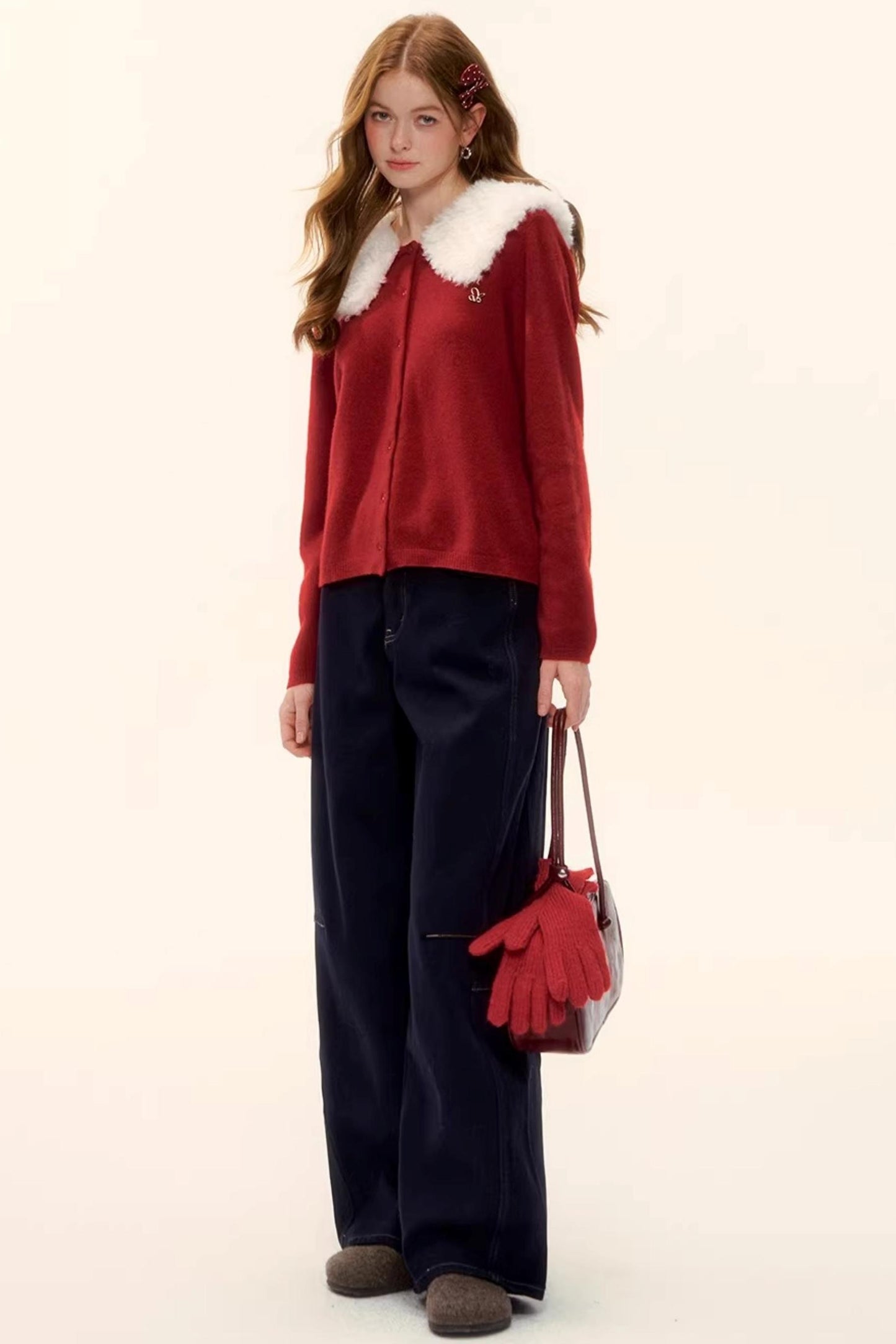 Wool Detachable Fur Collar Cardigan