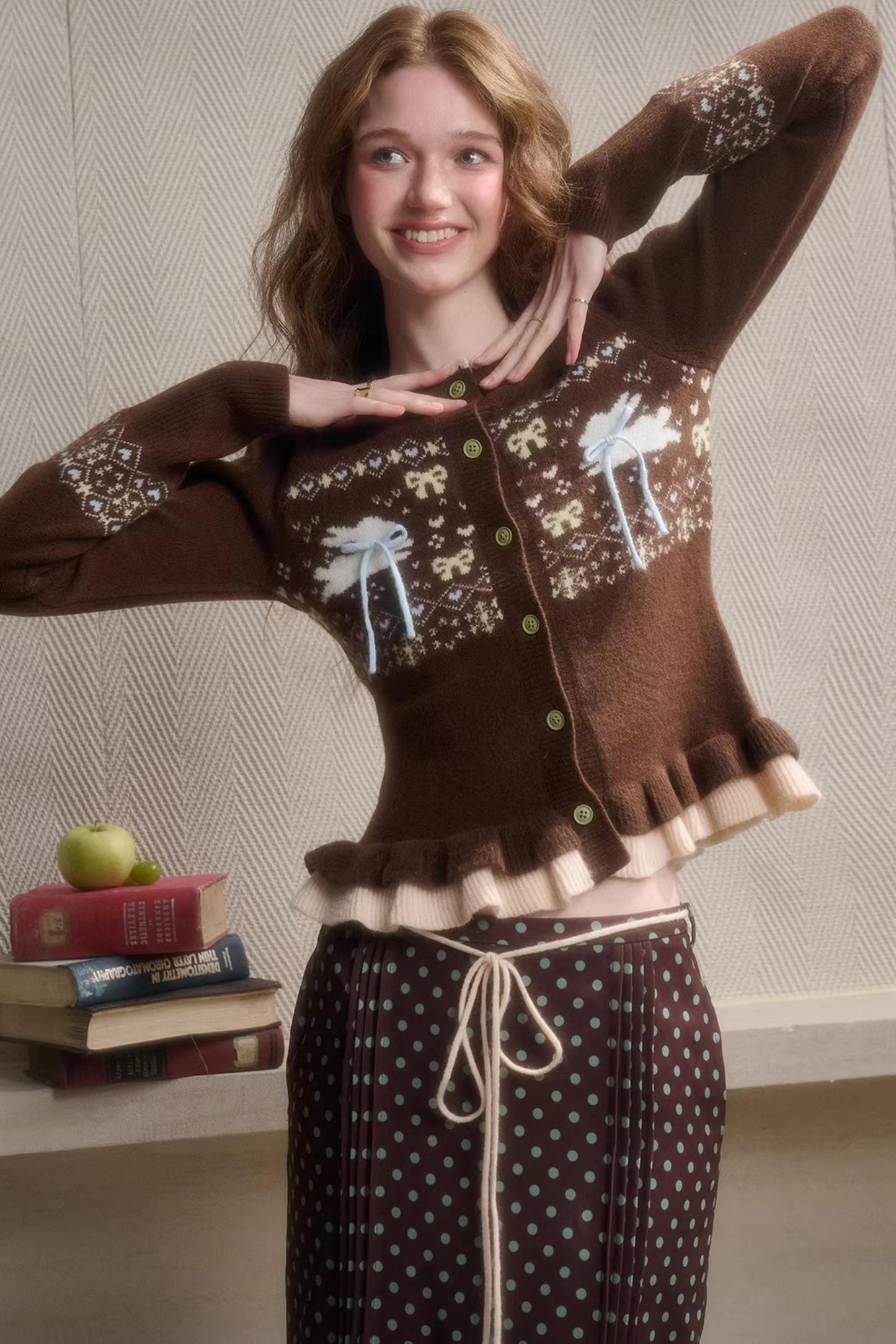 Green Apple Fair Isle Cardigan Top Set-Up