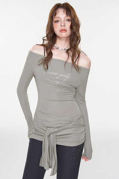Stylish Letter Print One-Shoulder Top