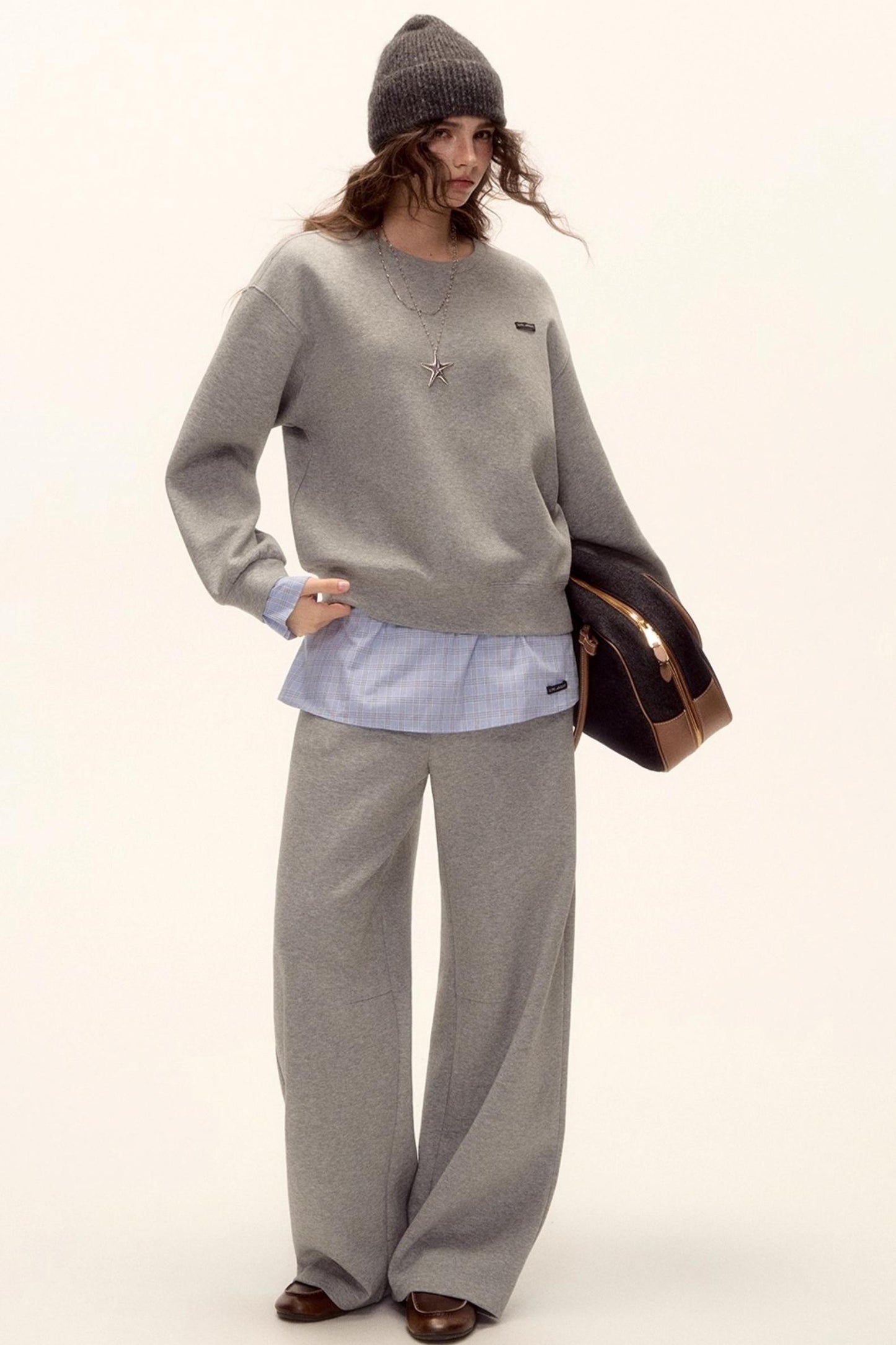 Plaid Patchwork Knit Sweater Set-Up