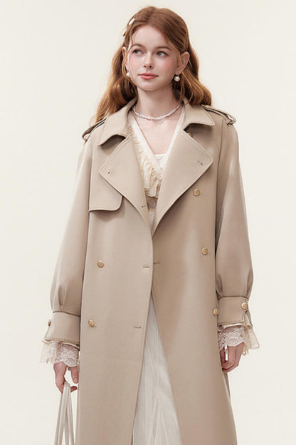 Oatmeal Chic Double-Breasted Trench Coat