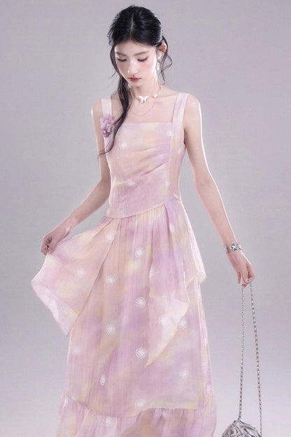 Purple Floral Sleeveless Dress