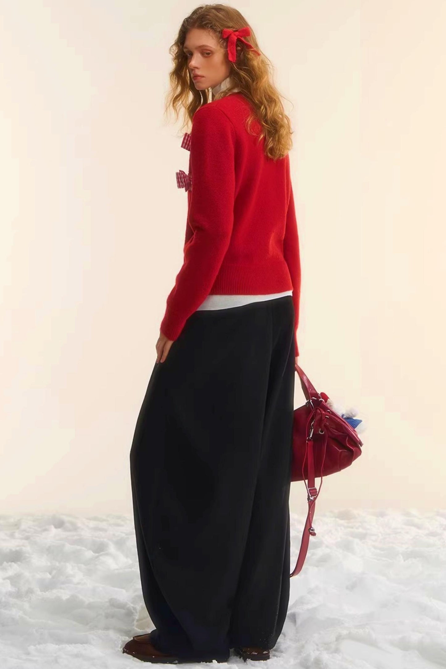 Plaid Patchwork Bow Cardigan