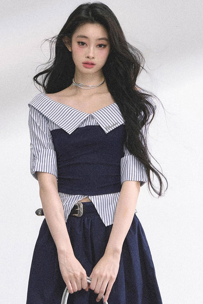 Gray Sugar Striped Short-Sleeved Shirt