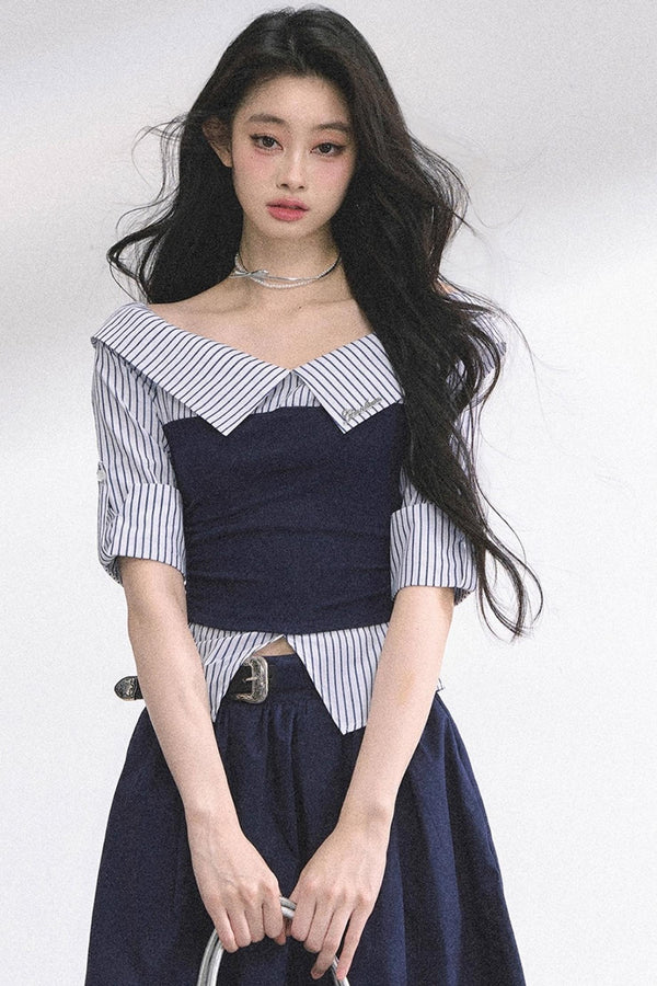 Gray Sugar Striped Short-Sleeved Shirt