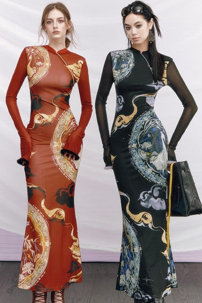 Hand-Painted Cheongsam Fishtail Dress