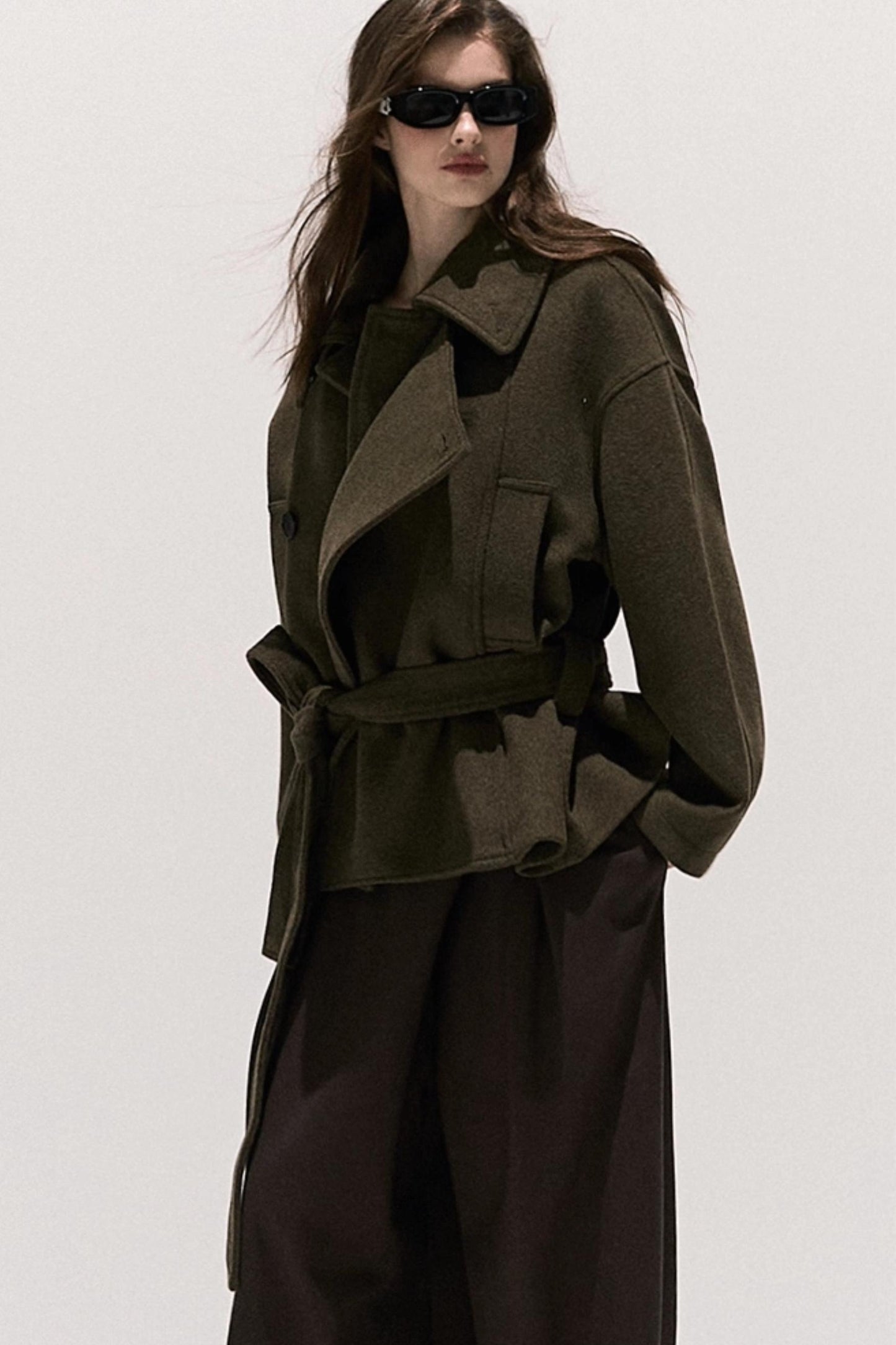 Tencel Wool Pleats Wide-Leg Pants