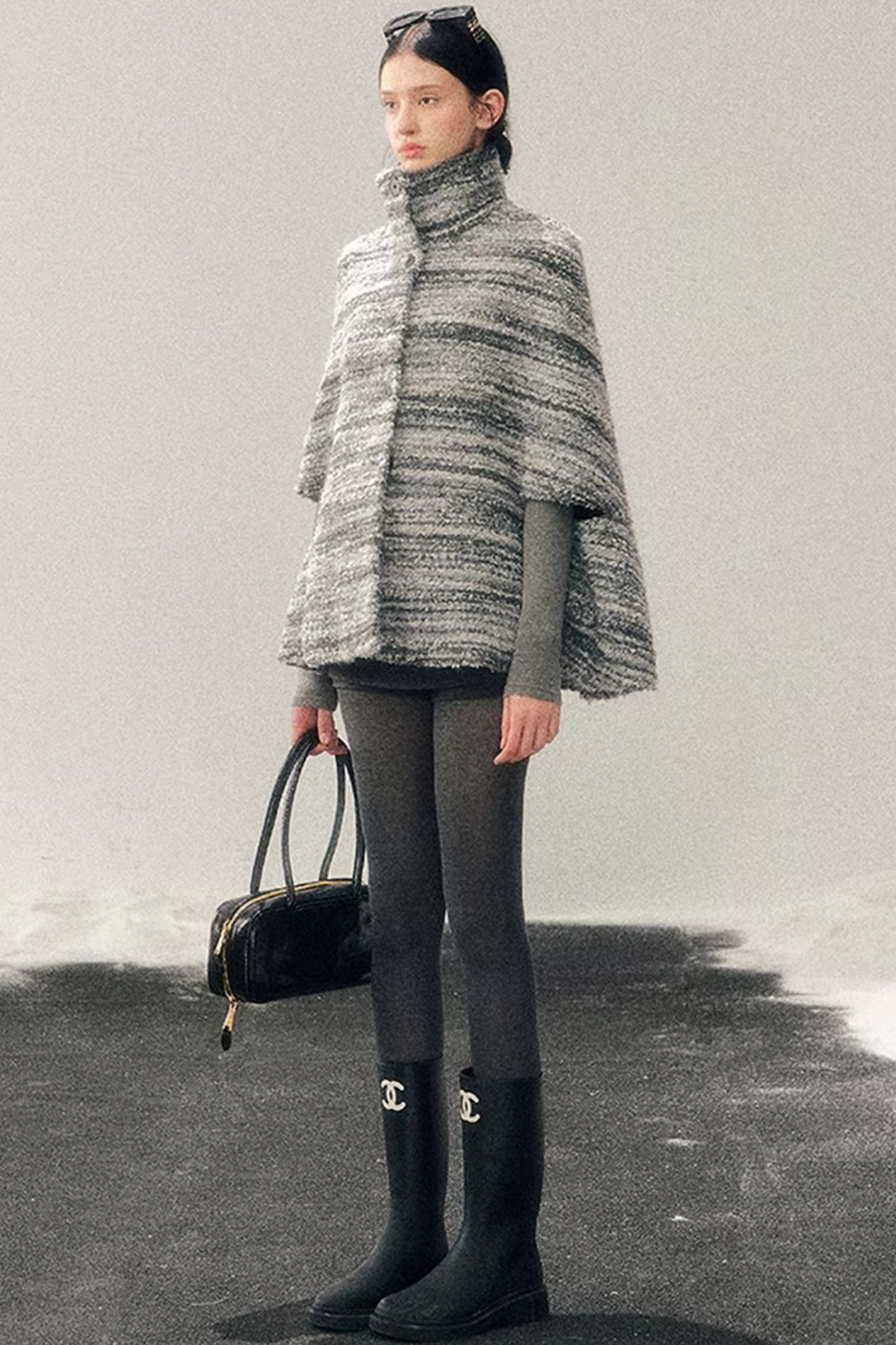 French Striped Wool Cape Coat